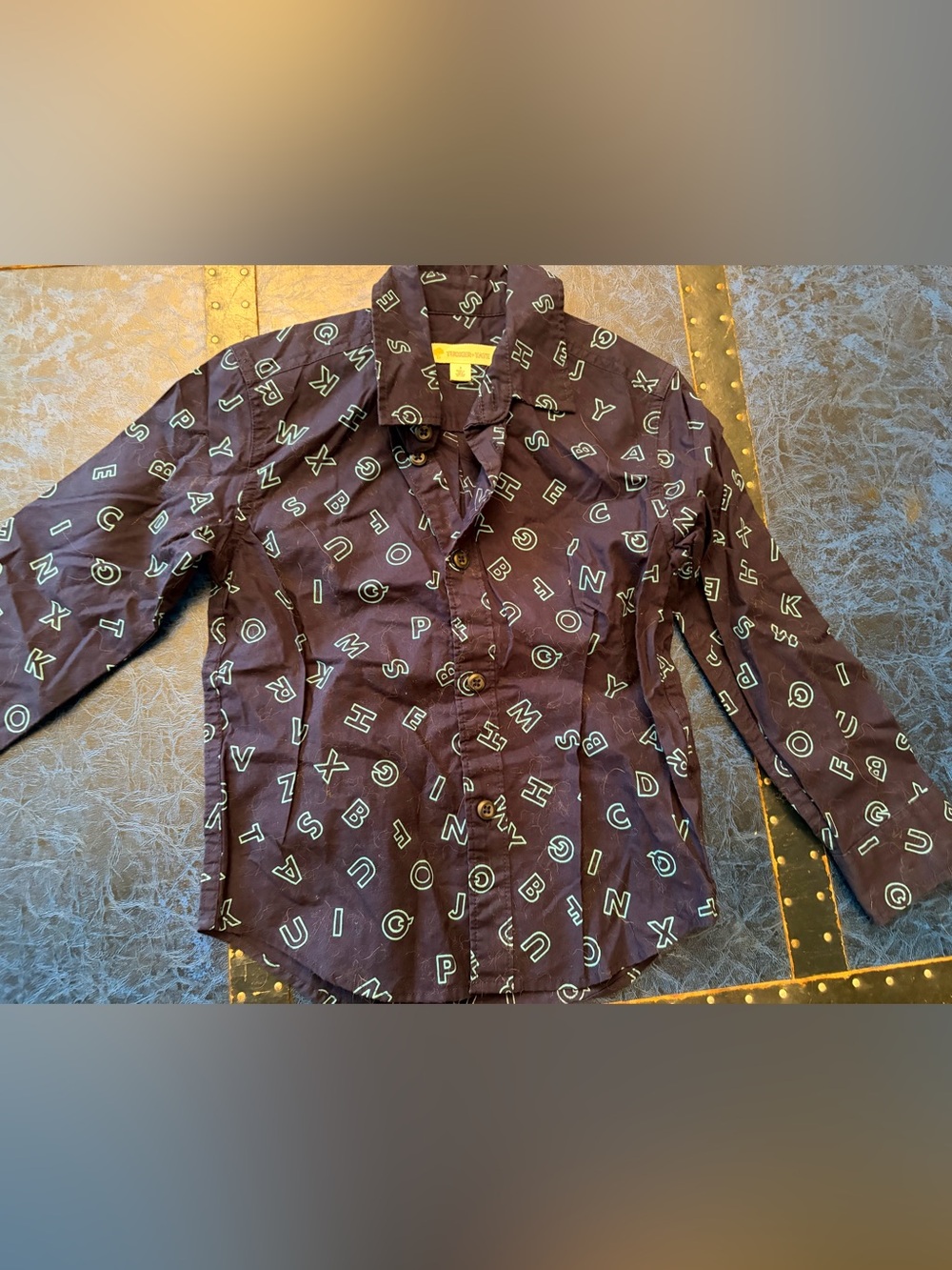 Tucker + Tate Navy Button-Down Shirt with Mint Alphabet Print